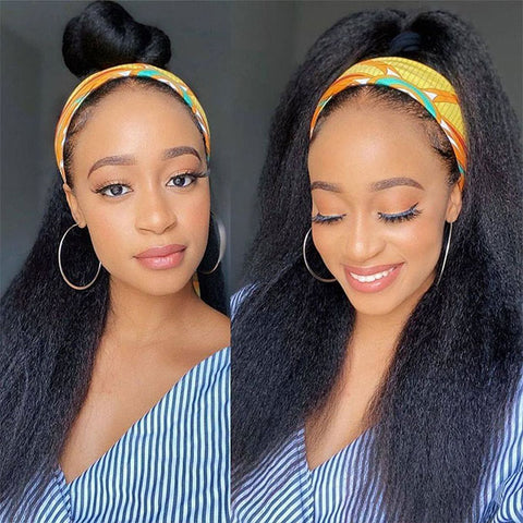 $100 Off Headband Wigs Kinky Straight Human Hair Glueless Wigs For Women