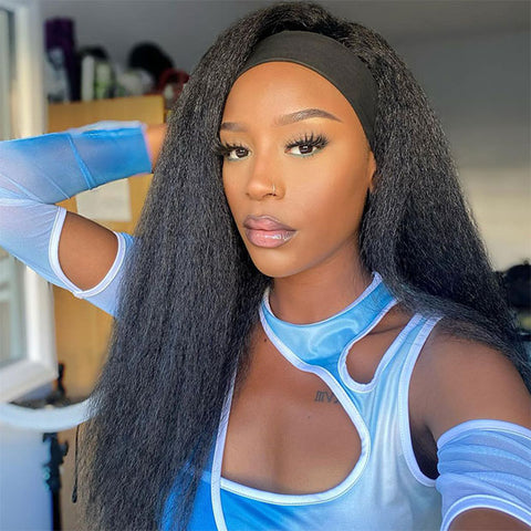 $100 Off Headband Wigs Kinky Straight Human Hair Glueless Wigs For Women