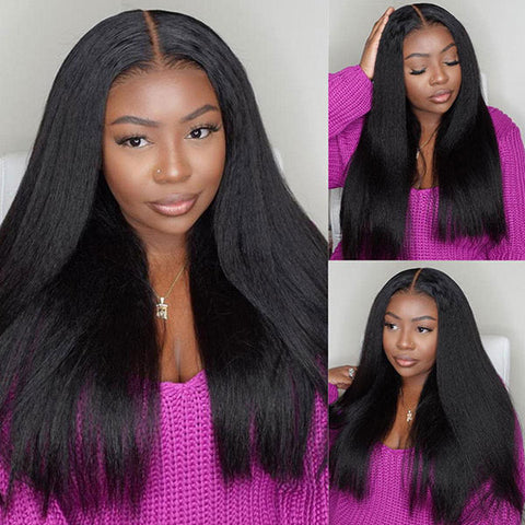 VSHOW Beginners Glueless Wigs Kinky Straight Hair V Part Wigs 100% Human Hair Wigs For Black Women