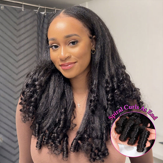 Vshow Kinky Straight With Spiral Curls At Ends 7x5 Pre Cut Lace Glueless Wear Go Wigs For Women