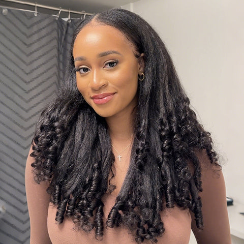 VSHOW Pre Styled Kinky Straight Burmese Curly V Part Human Hair Wigs 250% Density Natural Blend Curly Hair Wigs With Spiral Curls