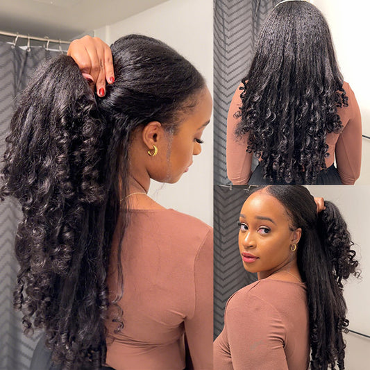 VSHOW Pre Styled Kinky Straight Burmese Curly V Part Human Hair Wigs 250% Density Natural Blend Curly Hair Wigs With Spiral Curls