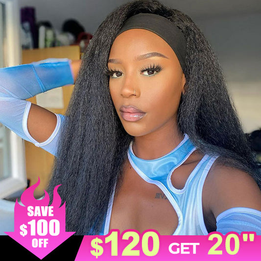 $100 Off Headband Wigs Kinky Straight Human Hair Glueless Wigs For Women