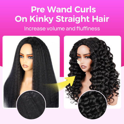 Pre Wand Curls Kinky Straight Wigs  250% Density 3 In 1 Half Wigs For Beginners Flip Over Human Hair Wig