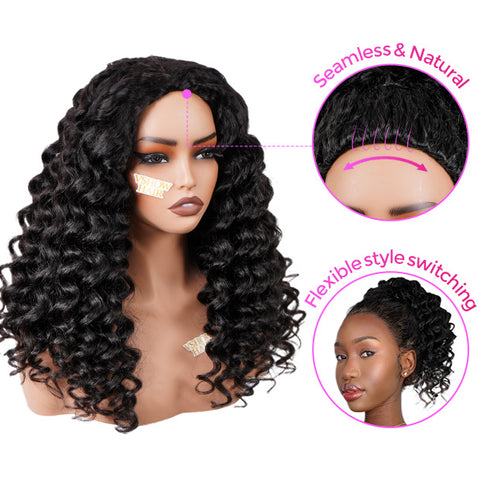 Pre Wand Curls Kinky Straight Wigs  250% Density 3 In 1 Half Wigs For Beginners Flip Over Human Hair Wig