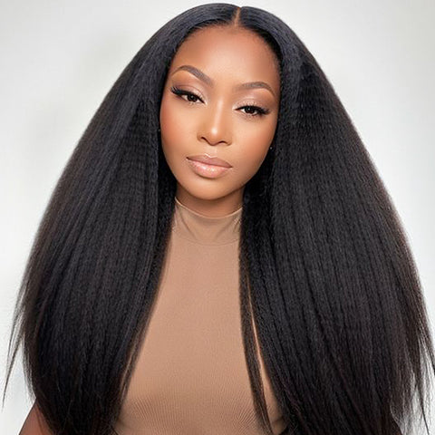 VSHOW Kinky Straight Human Hair Wigs 360 Pre Cut Lace Glueless Wigs For Black Women