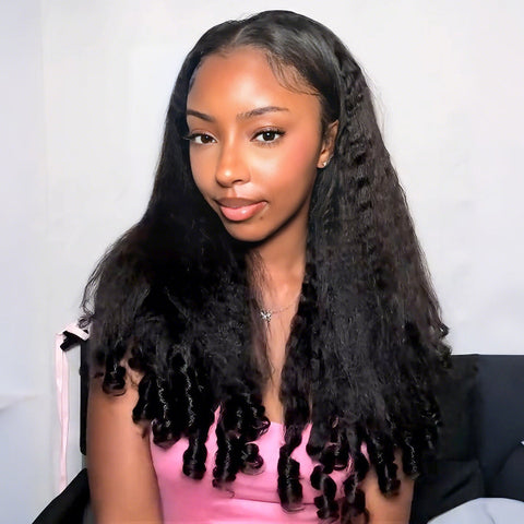 VSHOW Pre Styled Kinky Straight Burmese Curly V Part Human Hair Wigs 250% Density Natural Blend Curly Hair Wigs With Spiral Curls