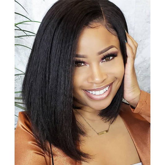 Vshow Bleached Knots Kinky Straight Hair Bob Wig Pre-cut Hd Lace Wear Go Glueless Human Hair Wigs