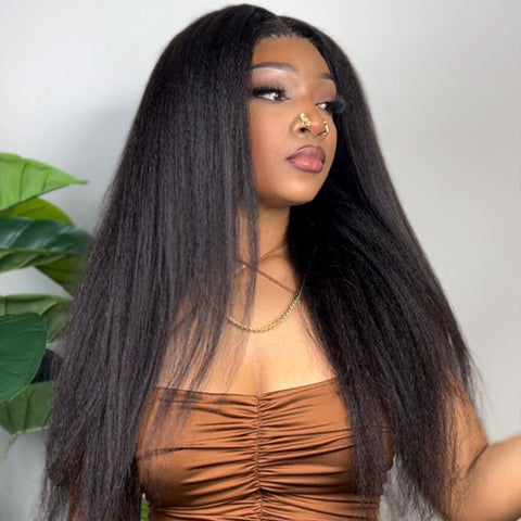VSHOW Kinky Straight Pre Cut Lace Front Wigs 13x4 13x6 Guleless Human Hair Wigs With Drawstring