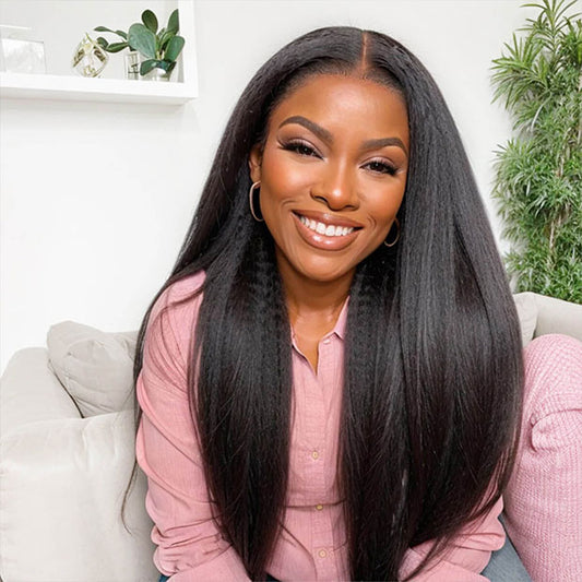Kinky Straight Pre-Cut 9x6 T Part Lace Wear Go Wig Pre Bleached Knots With Natural Hairline