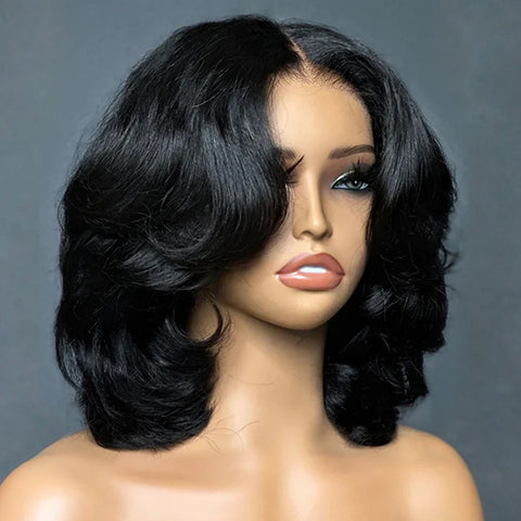 Vshow 14 Inches Layered Cut Wave Bob Wigs 10x6 Pre-Cut Lace Wear Go Glueless Wigs 180% Density