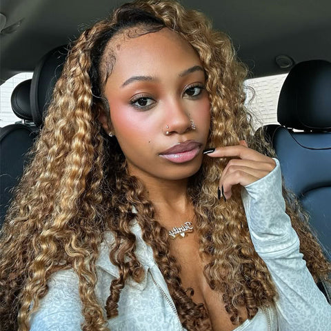 Vshow 250% Ombre Highlights 3 In 1 Half Wigs Burmese Curly Glueless Human Hair Wigs WIth Drawstring