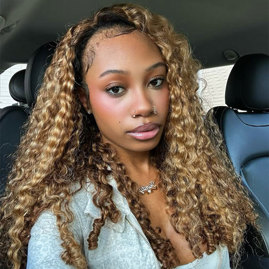 Vshow 250% Ombre Highlights 3 In 1 Half Wigs Burmese Curly Glueless Human Hair Wigs WIth Drawstring