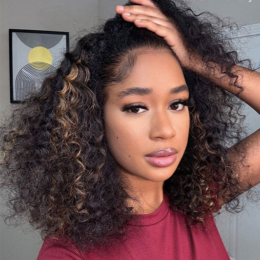 Clearance Sale 3 in 1 Half Wig Water Wave Highlight Human Hair Wig 1b/30 Colored Curly Hair Wigs