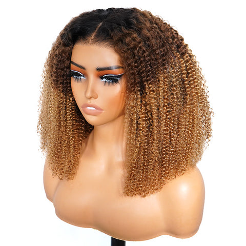 Vshow Ombre Color Kinky Curly Wear Go Wigs 7x5 HD Lace Wigs 1b/4/27 3 Tone Color Wigs