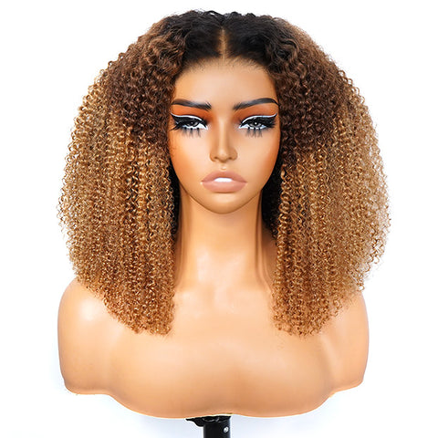 Vshow Ombre Color Kinky Curly Wear Go Wigs 7x5 HD Lace Wigs 1b/4/27 3 Tone Color Wigs