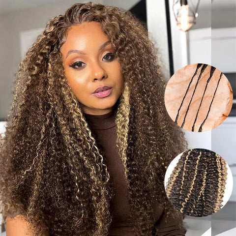 Ombre Highlight Kinky Curly Crochet Hair Extensions Cheap Colored Kinky Curly Crochet Braid Human Hair Pre Seperated Feather Soft