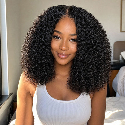 Vshow Pixie Curly Human Hair Wigs 250% Density Twist Curly Voluminous Look Pixie Culy 3 In 1 Half Wig & V Part Wigs