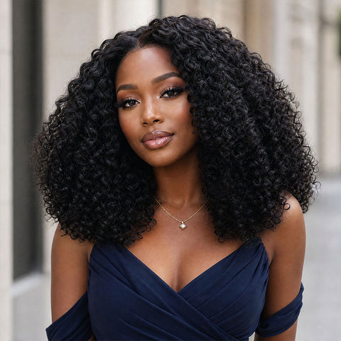 Vshow Pixie Curly Human Hair Wigs 250% Density Twist Curly Voluminous Look Pixie Culy 3 In 1 Half Wig & V Part Wigs