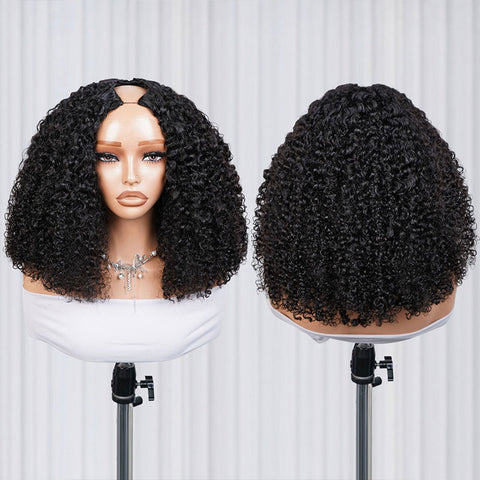 Vshow Pixie Curly Human Hair Wigs 250% Density Twist Curly Voluminous Look Pixie Culy 3 In 1 Half Wig & V Part Wigs