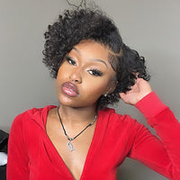 VSHOW Short Pixie Cut Wigs Curly Lace Front Human Hair Wigs 180% Density