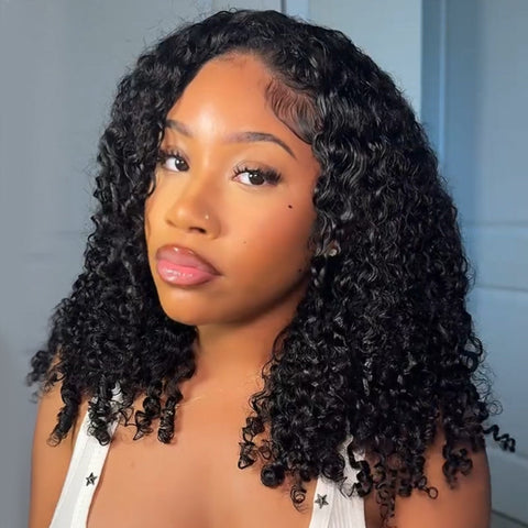 Vshow Pixie Curly Human Hair Wigs 250% Density Twist Curly Voluminous Look Pixie Culy 3 In 1 Half Wig & V Part Wigs