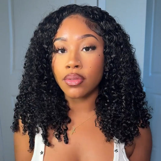 Vshow Pixie Curly Human Hair Wigs 250% Density Twist Curly Voluminous Look Pixie Culy 3 In 1 Half Wig & V Part Wigs