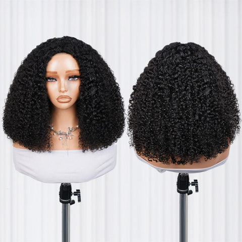 Vshow Pixie Curly Human Hair Wigs 250% Density Twist Curly Voluminous Look Pixie Culy 3 In 1 Half Wig & V Part Wigs