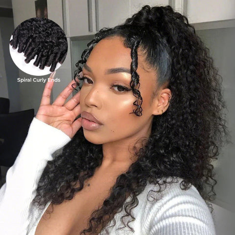 100% Human Hair Drawstring Ponytail With Clips Burmese Curly Hair Ponytail Easy Install Ponytail Hair Extension