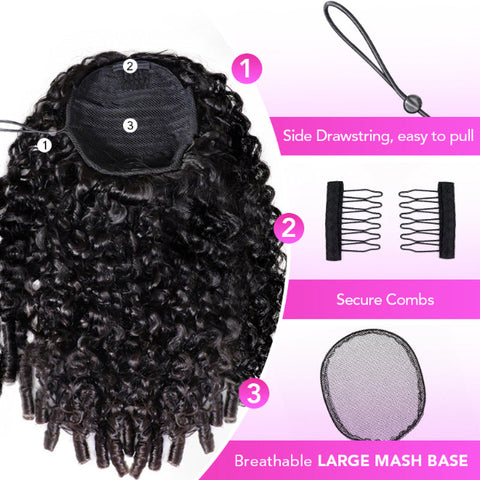 100% Human Hair Drawstring Ponytail With Clips Burmese Curly Hair Ponytail Easy Install Ponytail Hair Extension