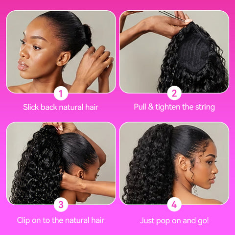 100% Human Hair Drawstring Ponytail With Clips Burmese Curly Hair Ponytail Easy Install Ponytail Hair Extension