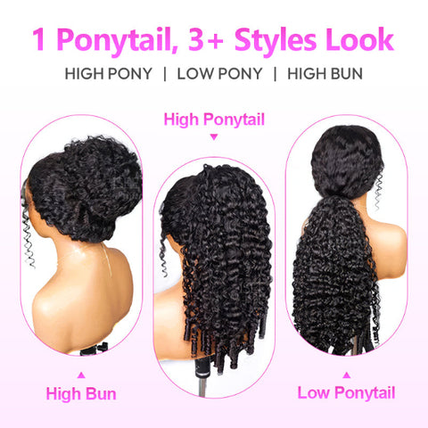 100% Human Hair Drawstring Ponytail With Clips Burmese Curly Hair Ponytail Easy Install Ponytail Hair Extension