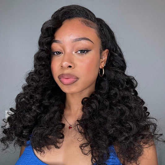Pre Wand Curls Kinky Straight Wigs  250% Density 3 In 1 Half Wigs For Beginners Flip Over Human Hair Wig