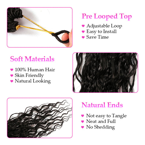 Goddess Boho Box Braids Crochet Hair Pr-Looped With Wave Ends 100% Human Hair Extensions Lightweight Breathable