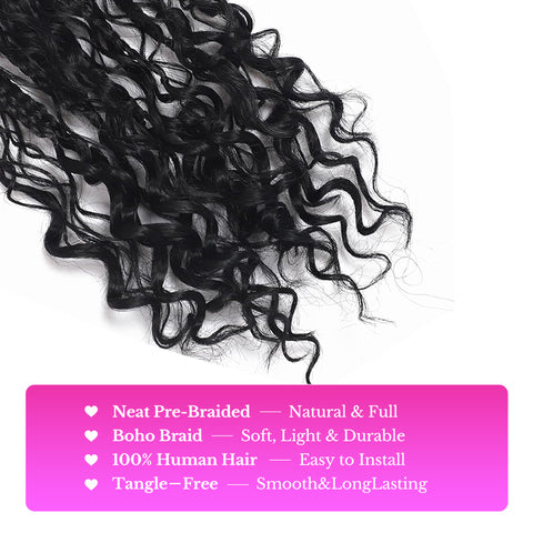 Goddess Boho Box Braids Crochet Hair Pr-Looped With Wave Ends 100% Human Hair Extensions Lightweight Breathable