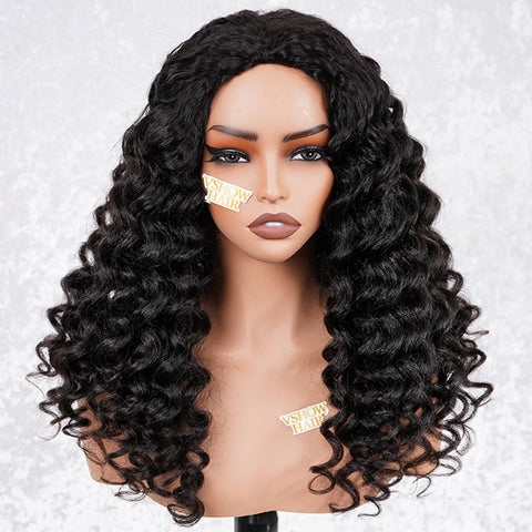 Pre Wand Curls Kinky Straight Wigs  250% Density 3 In 1 Half Wigs For Beginners Flip Over Human Hair Wig