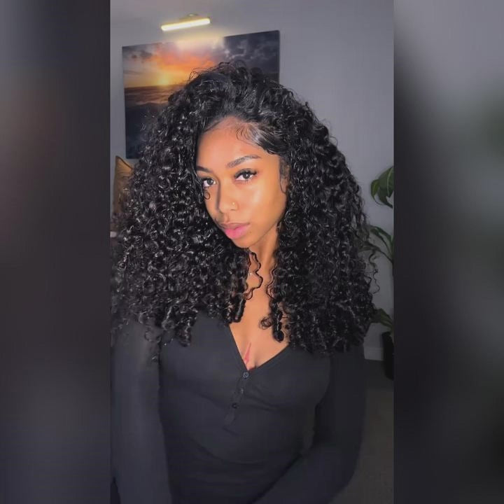 Vshow Burmese Curly Hair Half Wigs 250% Density With Finger Curly At End Flip Over Curly Human Hair Wigs