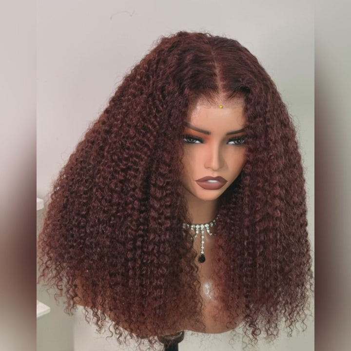 Vshow Reddish Brown Kinky Curly Hair Glueless Wear Go Wigs Pre-cut Lace 4x6 Wig