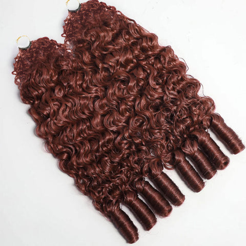 Reddish Brown Burmese Curly Crochet Braid Hair Extensions Pre Seperated Invisiable String Hair Piece For Miracle Knots