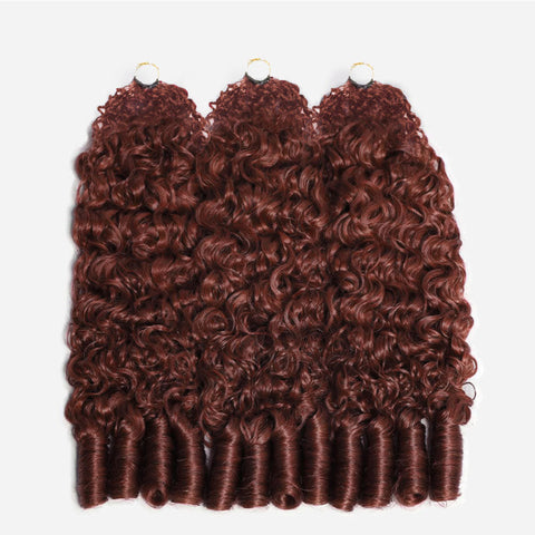 Reddish Brown Burmese Curly Crochet Braid Hair Extensions Pre Seperated Invisiable String Hair Piece For Miracle Knots