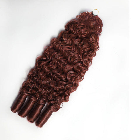 Reddish Brown Burmese Curly Crochet Braid Hair Extensions Pre Seperated Invisiable String Hair Piece For Miracle Knots