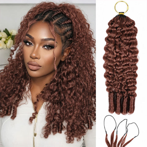 Reddish Brown Burmese Curly Crochet Braid Hair Extensions Pre Seperated Invisiable String Hair Piece For Miracle Knots