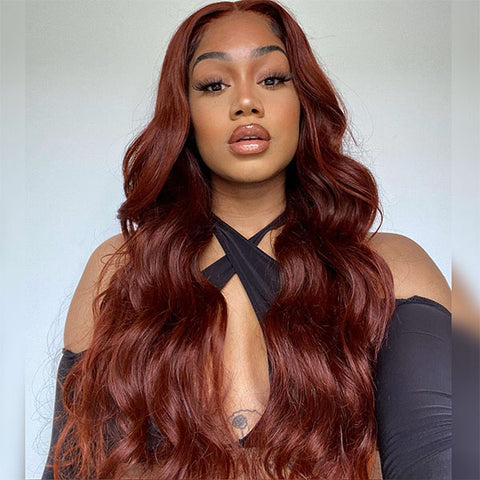 Reddish Brown Body Wave Wear Go Glueless Wigs Pre-cut 4x6 Lace Wig