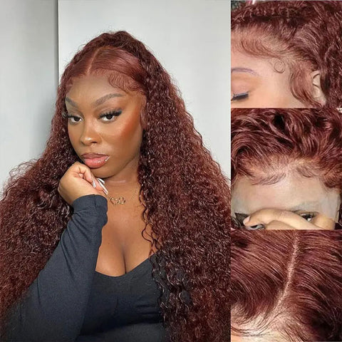 Bogo Deal Colored Human Hair Wigs Water Wave Reddish Brown Wear Go Glueless Wigs 4x6 Pre Cut Lace Curly Hair Wigs