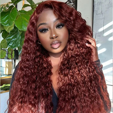 Bogo Deal Colored Human Hair Wigs Water Wave Reddish Brown Wear Go Glueless Wigs 4x6 Pre Cut Lace Curly Hair Wigs