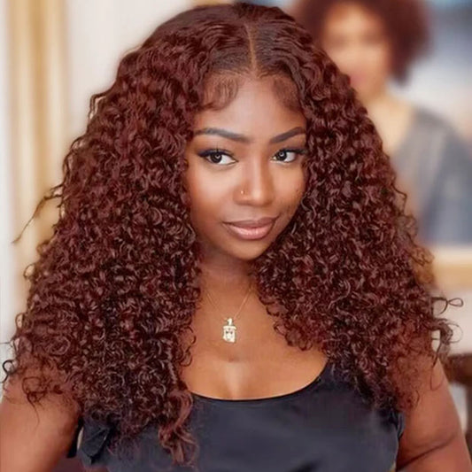 Bogo Deal Colored Human Hair Wigs Water Wave Reddish Brown Wear Go Glueless Wigs 4x6 Pre Cut Lace Curly Hair Wigs