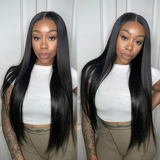 VSHOW Straight Human Hair Wigs 7x5 Pre Cut HD Lace Wear Go Wigs With Bleached Knots