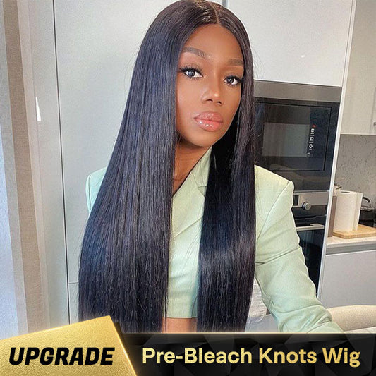 VSHOW Straight Human Hair 4x4 5x5 Lace Closure Wigs 150% Density Bleached Knots Already