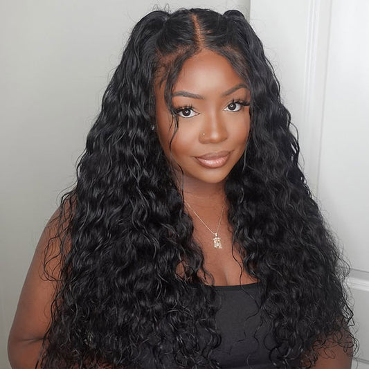 VSHOW Water Wave Glueless Human Hair Wigs Pre Everything Wear Go Wigs For Women HD Lace Front Human Hair Wigs With Drawstring