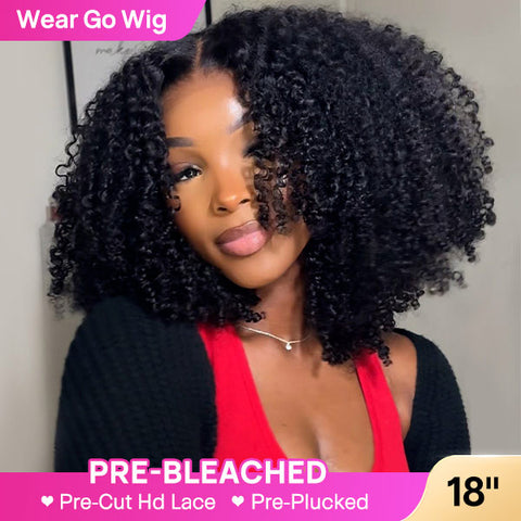 Vshow Bleached Knots Afro Curly Wear Go Wig Ready To Wear HD Lace Glueless Human Hair Wigs